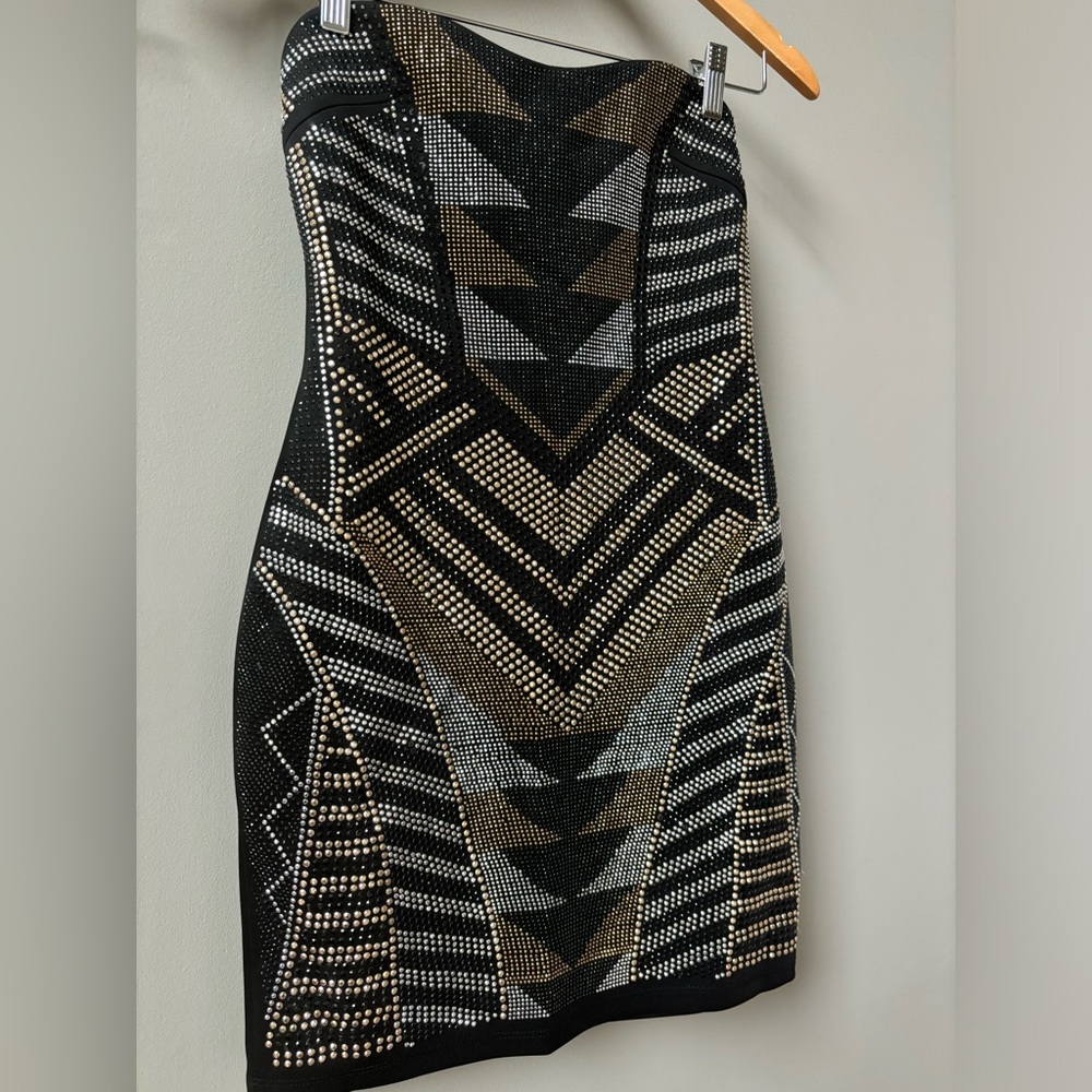 NWT Crystal Doll Strapless Black Dress with Rhinestones Size Small